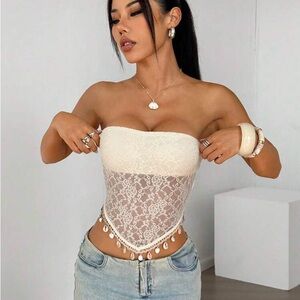 Elegant Cream Lace Strapless Top